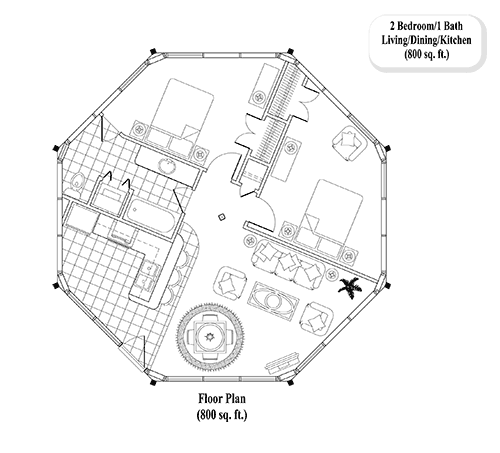 Online Guest House Floor Plan 2 Bed 1 Bath Living Area