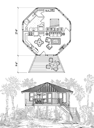 Piling House Plan PG-0205 (600 Sq. Ft.) 1 Bedrooms 1 Bathrooms