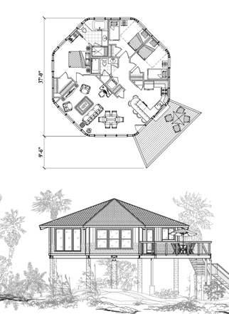 Piling House Plan PG-0418 (1125 Sq. Ft.) 3 Bedrooms 2 Bathrooms