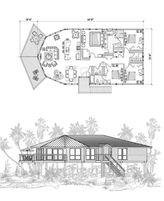 Piling House Plan PGE-0301 (1920 Sq. Ft.) 4 Bedrooms 3.5 Bathrooms