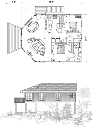 Piling House Plan PGE-0305 (1160 Sq. Ft.) 2 Bedrooms 2 Bathrooms