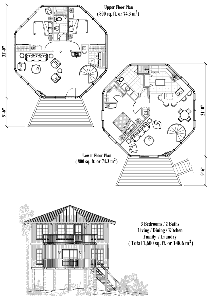 Online House Plan: 3 Bedrooms, 2 Baths, 1600 sq. ft., Two ...