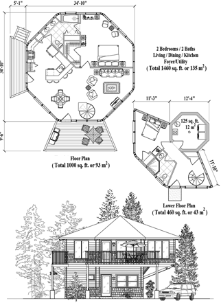 Enclosed Pedestal House Plan PL-1101 (1460 Sq. Ft.) 2 Bedrooms 2 Bathrooms