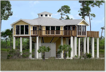 Hurricane proof elevated piling (stilt) home built 15-ft above the ground on the Gulf Coast of Florida by Topsider Homes