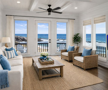 Ocean-view living room in a Topsider island home