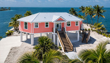 Elevated Topsider home on stilt and piling foundations in the Florida Keys