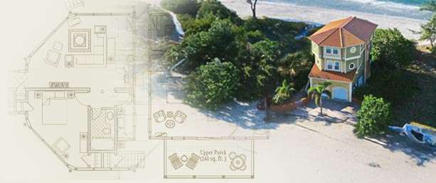 Florida Gulf Coast beach house on concrete pilings with timber frame, ocean views, and flood-safe garage.