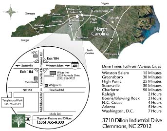 Driving Times and Directions to Topsider Homes in Clemmons, North Carolina (near Winston-Salem)
