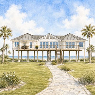 Unique & Multi-Sided Design — Florida Keys Custom Home Unique multi-sided octagonal Topsider home with a distinctive green roof, built for a Florida Keys property