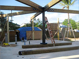 Each Topsider Hawaii house kit has a wood and steel post and beam framework for strength and durability.

