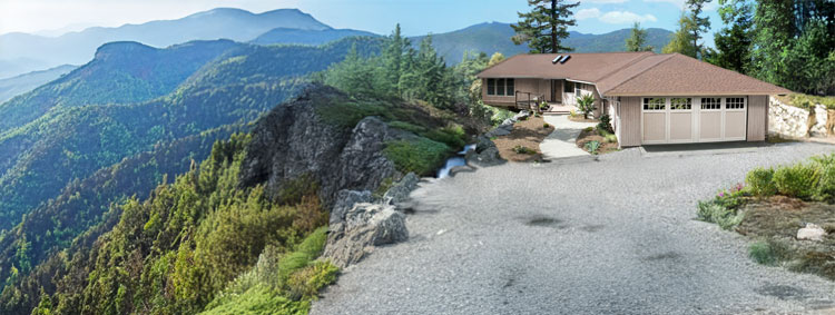 Contemporary pedestal-slab home engineered for a demanding Pacific Northwest mountain homesite with panoramic valley views