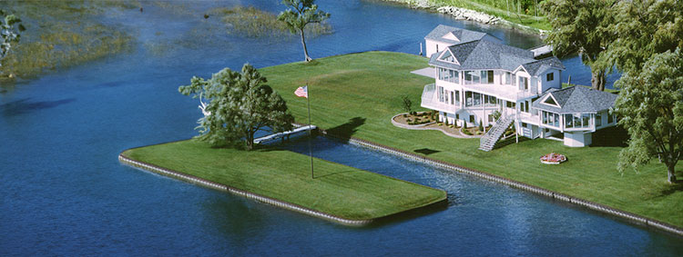 Luxury custom lake house on Lake St. Clair, Michigan, engineered for its lakefront homesite with panoramic water views