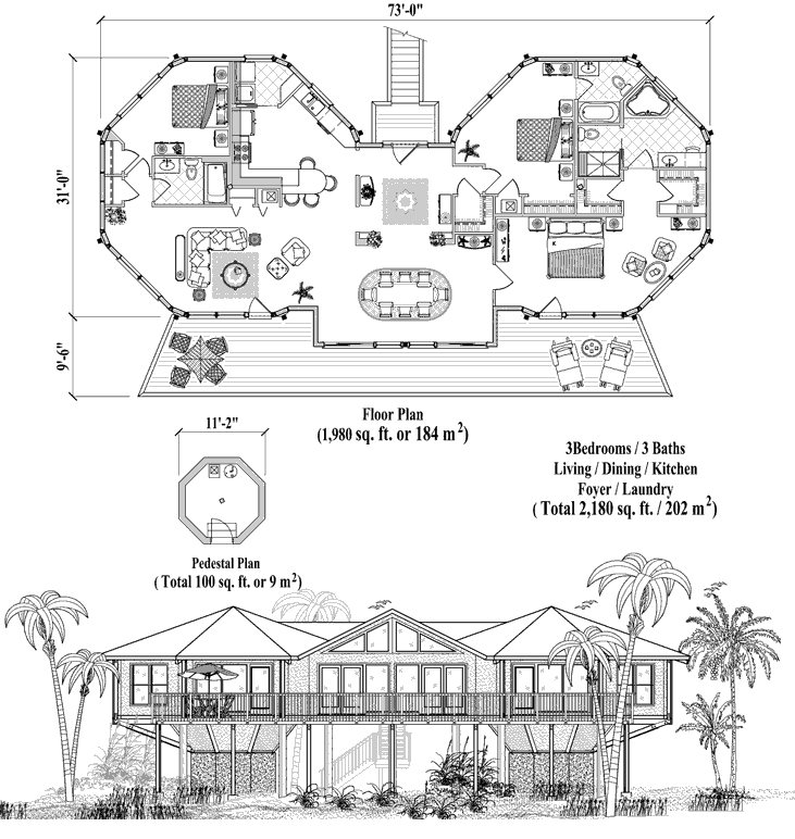 Prefab Classic House Plan - CM-0309 (2180 sq. ft.) 3 Bedrooms, 3 Baths