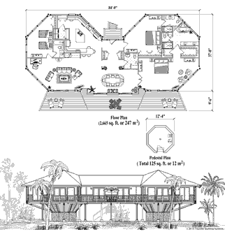 Prefabricated house kit. Classic foundation home Floor Plan (2915 Sq. Ft. with 3 Bedrooms and 3.5 Bathrooms, including Living Room, Dining Room, Kitchen, Foyer, Laundry). Shipped world-wide to remote and foreign locations.