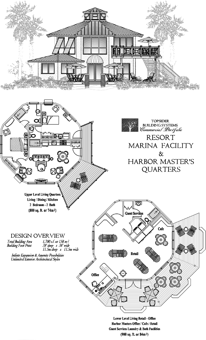 Prefab Commercial House Plan - COMM-Resort-Marina-Facility-Harbor-Master-Quarters-Floor-Plan (1700 sq. ft.) 0 Bedrooms, 0 Baths