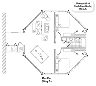 FAMILY ROOMS House Plan FR-0303 (880 Sq. Ft.) 2 Bedrooms 1 Bathrooms