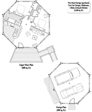 GARAGE APARTMENTS House Plan GA-0303 (1400 Sq. Ft.) 2 Bedrooms 1 Bathrooms