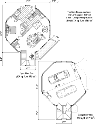 GARAGE APARTMENTS House Plan GA-0304 (1770 Sq. Ft.) 1 Bedrooms 1 Bathrooms