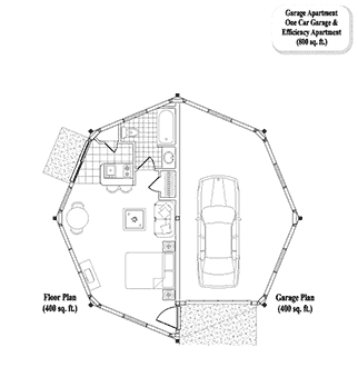 GARAGE APARTMENTS House Plan GA-0305 (800 Sq. Ft.) 1 Bedrooms 1 Bathrooms