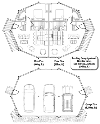 GARAGE APARTMENTS House Plan GA-0307 (2400 Sq. Ft.) 2 Bedrooms 2 Bathrooms