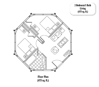 GUEST HOUSE House Plan GH-0102 (475 Sq. Ft.) 2 Bedrooms 1 Bathrooms