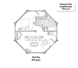 GUEST HOUSE House Plan GH-0104 (475 Sq. Ft.) 1 Bedrooms 1 Bathrooms