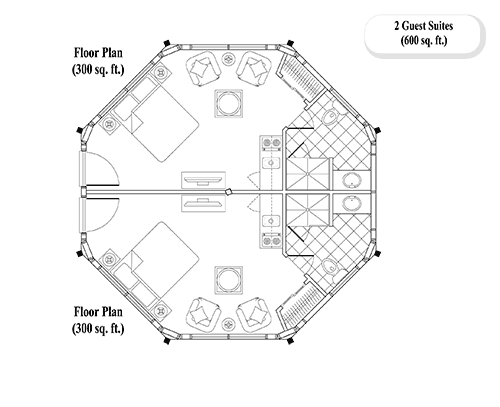 Prefab GUEST HOUSE House Plan - GH-0202 (600 sq. ft.) 2 Bedrooms, 2 Baths