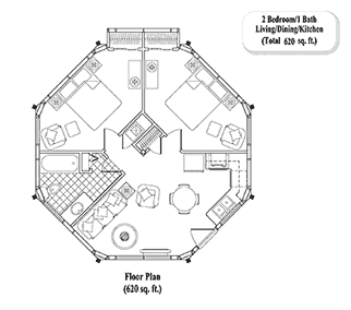 GUEST HOUSE House Plan GH-0203 (620 Sq. Ft.) 2 Bedrooms 1 Bathrooms