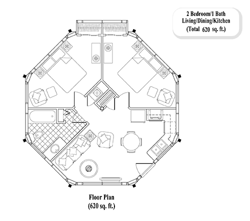 Prefab GUEST HOUSE House Plan - GH-0203 (620 sq. ft.) 2 Bedrooms, 1 Baths