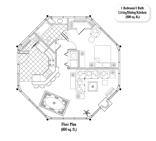 Prefab GUEST HOUSE House Plan - GH-0301 (800 sq. ft.) 1 Bedrooms, 1 Baths