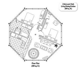 GUEST HOUSE Collection GH-0302 (800 Sq. Ft.)2 Bedrooms 1 Bathrooms