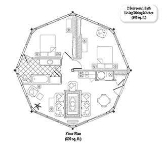 GUEST HOUSE House Plan GH-0304 (800 Sq. Ft.) 2 Bedrooms 1 Bathrooms