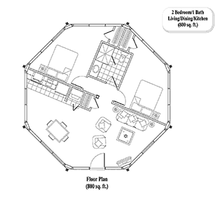 GUEST HOUSE House Plan GH-0305 (800 Sq. Ft.) 2 Bedrooms 1 Bathrooms