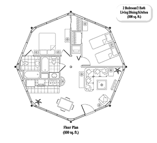 GUEST HOUSE Collection GH-0306 (800 Sq. Ft.)2 Bedrooms 1 Bathrooms