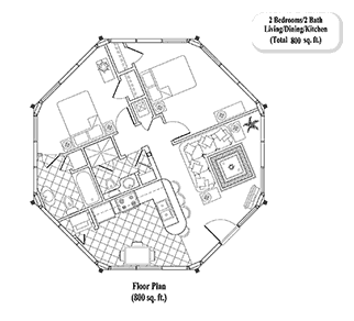 GUEST HOUSE House Plan GH-0307 (800 Sq. Ft.) 2 Bedrooms 2 Bathrooms