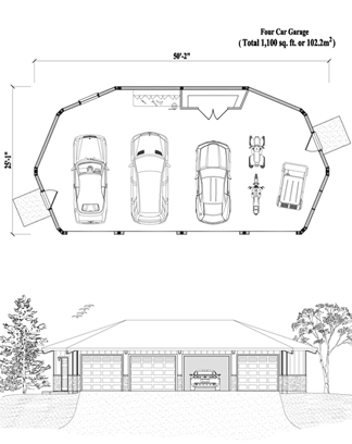 GARAGE House Plan GR-0223 (1100 Sq. Ft.) 0 Bedrooms 0 Bathrooms