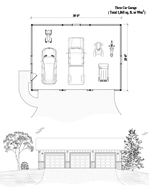 Prefab GARAGE House Plan - GR-2102 (1065 sq. ft.) 0 Bedrooms, 0 Baths