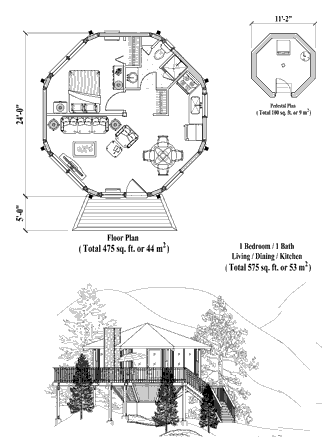 Pedestal House Plan PD-0121 (575 Sq. Ft.) 1 Bedrooms 1 Bathrooms