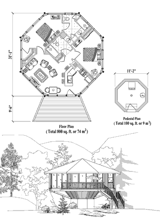 Pedestal House Plan PD-0323 (900 Sq. Ft.) 2 Bedrooms 2 Bathrooms