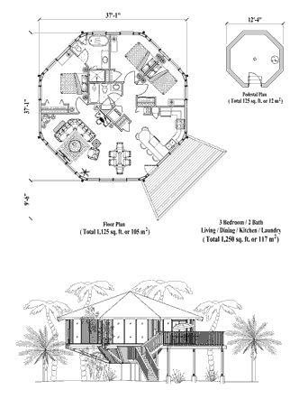 Pedestal House Plan PD-0422 (1250 Sq. Ft.) 3 Bedrooms 2 Bathrooms