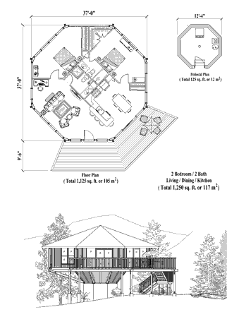 Pedestal House Plan PD-0423 (1250 Sq. Ft.) 2 Bedrooms 2 Bathrooms