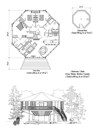 Pedestal House Plan PD-0526 (1405 Sq. Ft.) 3 Bedrooms 2 Bathrooms