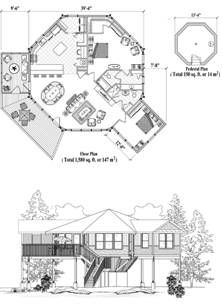 Pedestal House Plan PD-0527 (1730 Sq. Ft.) 2 Bedrooms 2 Bathrooms