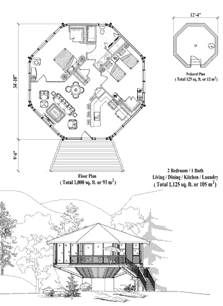 Pedestal House Plan PD-1121 (1125 Sq. Ft.) 2 Bedrooms 1 Bathrooms