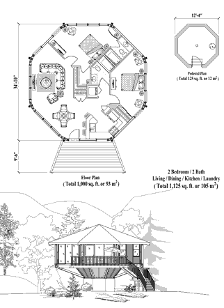 Pedestal House Plan PD-1122 (1125 Sq. Ft.) 2 Bedrooms 2 Bathrooms