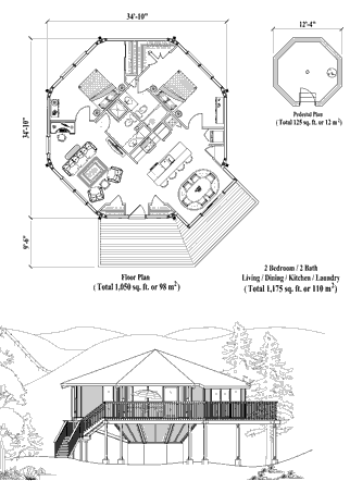 Pedestal House Plan PD-1123 (1175 Sq. Ft.) 2 Bedrooms 2 Bathrooms