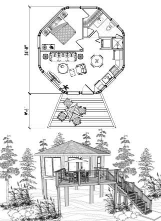 Piling House Plan PG-0102 (475 Sq. Ft.) 1 Bedrooms 1 Bathrooms