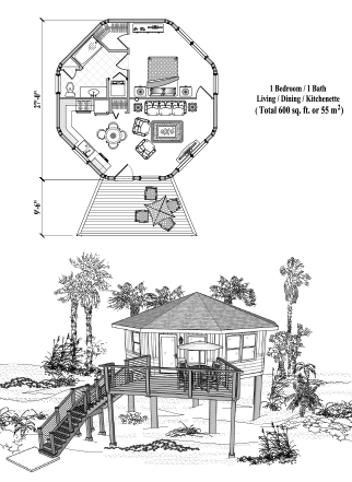 Piling House Plan PG-0205 (600 Sq. Ft.) 1 Bedrooms 1 Bathrooms