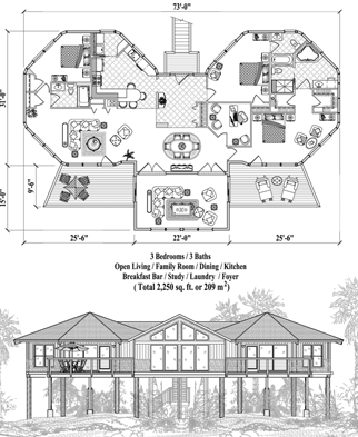 Piling House Plan PG-0312 (2250 Sq. Ft.) 3 Bedrooms 3 Bathrooms