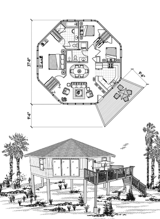 Piling House Plan PG-0416 (1135 Sq. Ft.) 3 Bedrooms 2 Bathrooms